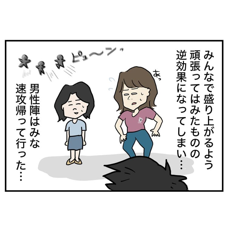 みんなで盛り上がるようがんばってみたものの逆効果になってしまい、男性陣は速攻帰っていった…